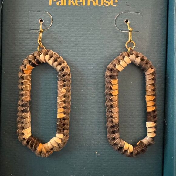 Jewelry - Parker Rose Oval Woven Drop Earrings Brown Neutral Boho Dangle